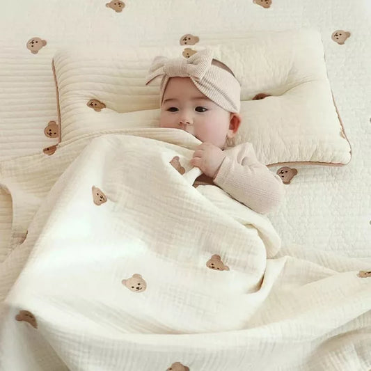 MILANCEL Ins Hot Newborn Baby Blanket Korean Bear Embroidery Kids Sleeping Blanket