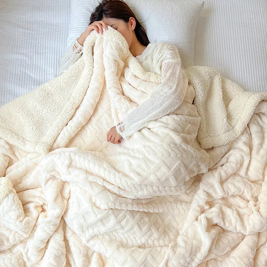 Soft Woolen Blanket for Bedding and Sofa, Warm Lamb Velvet Flannel Cover Blanket for Office