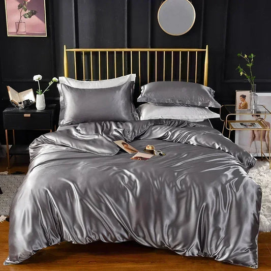 High End Queen Duvet Cover Set Silky Soft Cozy King Size Bedding Set Luxury Polyester Satin