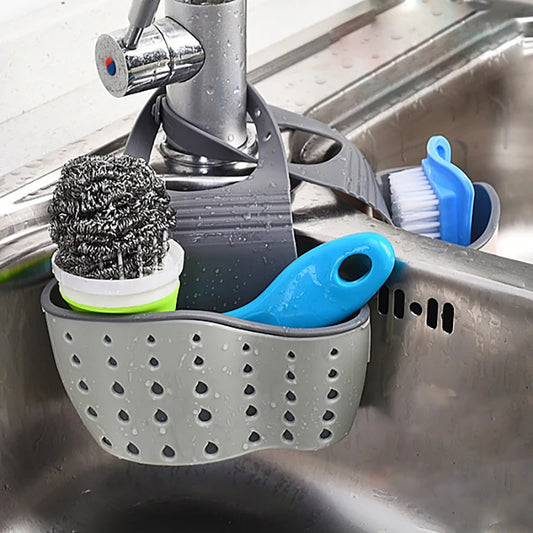 Home Storage Drain Basket Kitchen Sink Holder Adjustable Soap Sponge Shlf Hanging