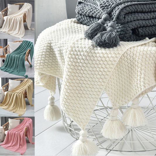 Nordic Tassel Knitted Blanket Solid Fringe Blanket
